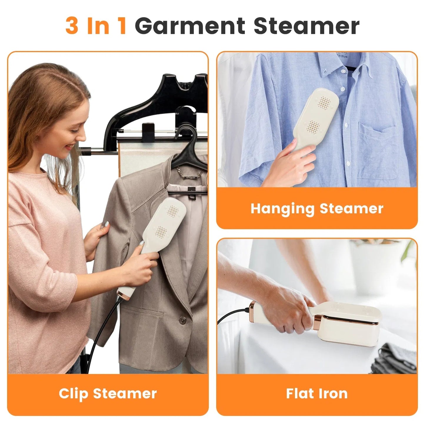 Steam Iron Press 3 In 1 Travel Steamer For Clothes With Flip Head Portable Handheld Flat Iron 1000W Wrinkles Remover Wet And Dry Ironing Garment Steamer 20S Fast Heat Up GPCT5460