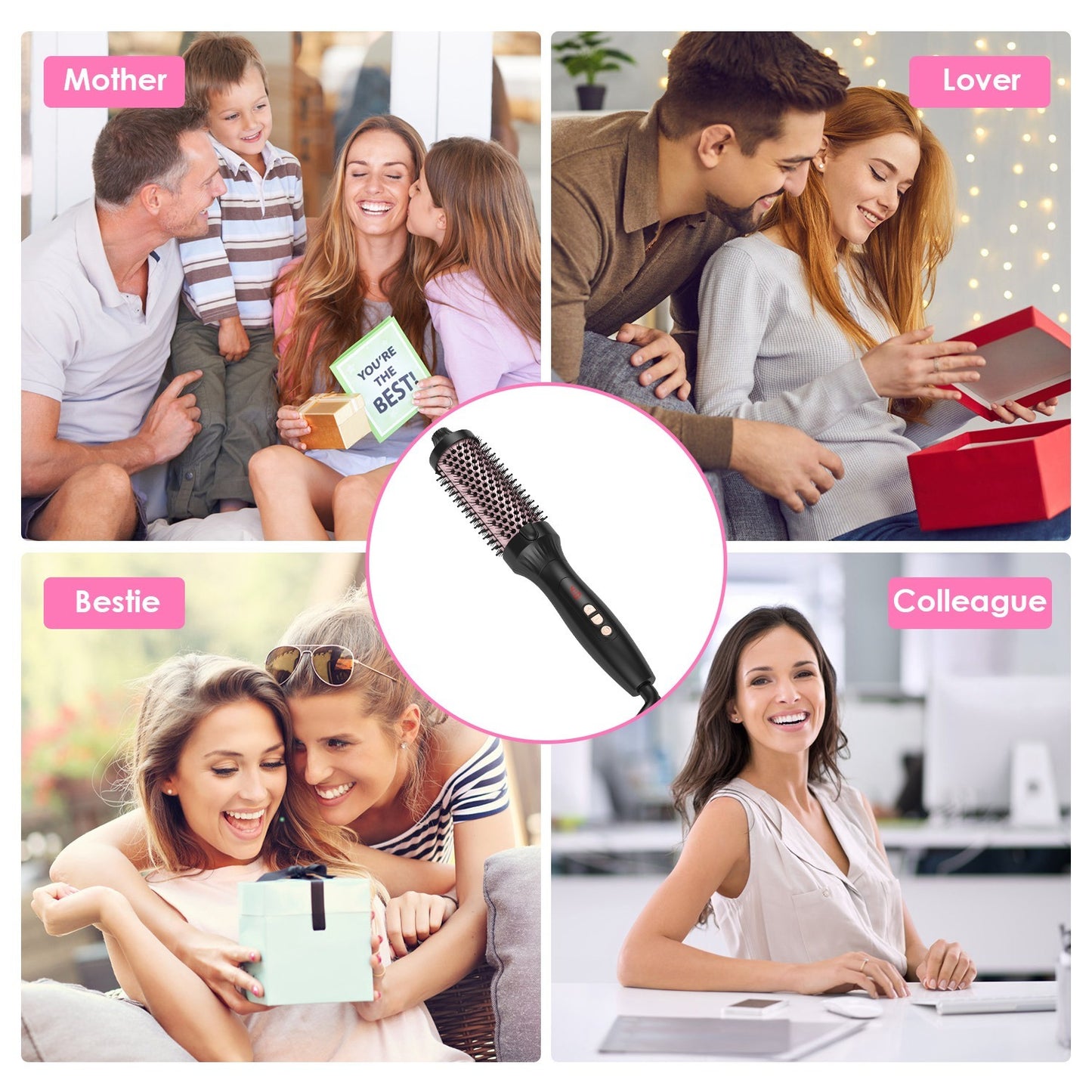 1Pc 3 In 1 Thermal Brush Hair Curler Brush Hair Curler Straightener With 10 Heating Levels 30S Fast Heating Fit For All Hair Types For Home Travel